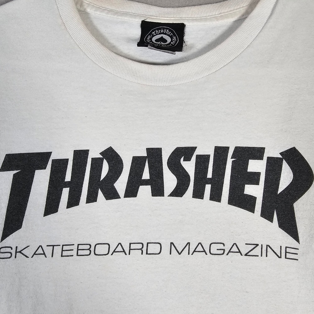 Thrasher Skateboard Magazine T-Shirt Mens Large White Logo Graphic Tee Y2K